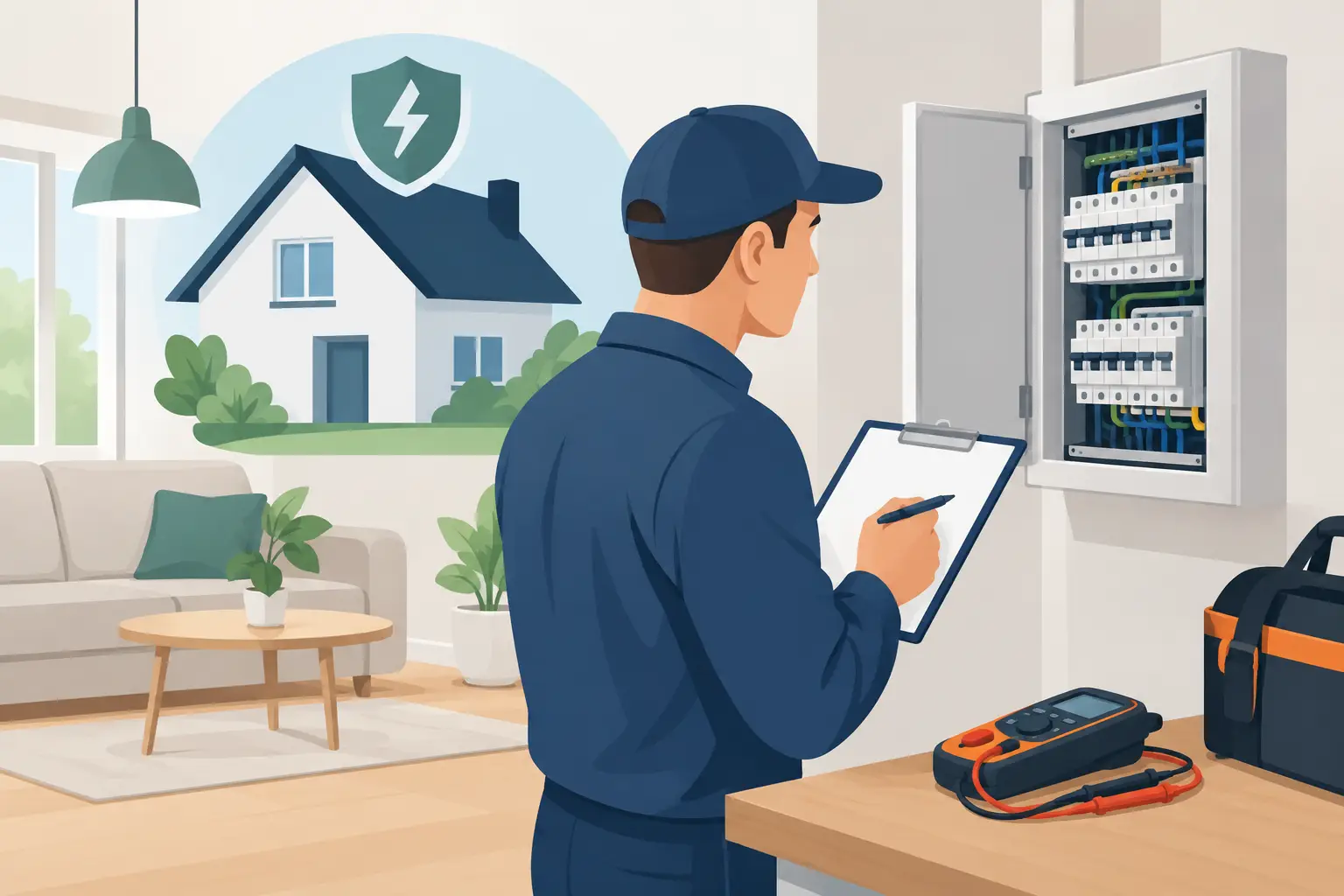 Illustratie van elektrische werken en voorbereiding van een woningkeuring — elektricien in Ecaussinnes