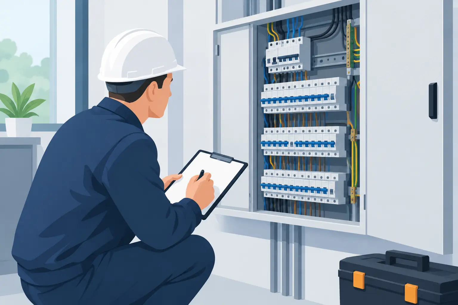 Illustratie van inventarisatie en documentatie van elektrische verdeelborden — elektricien voor bedrijven in Thuin